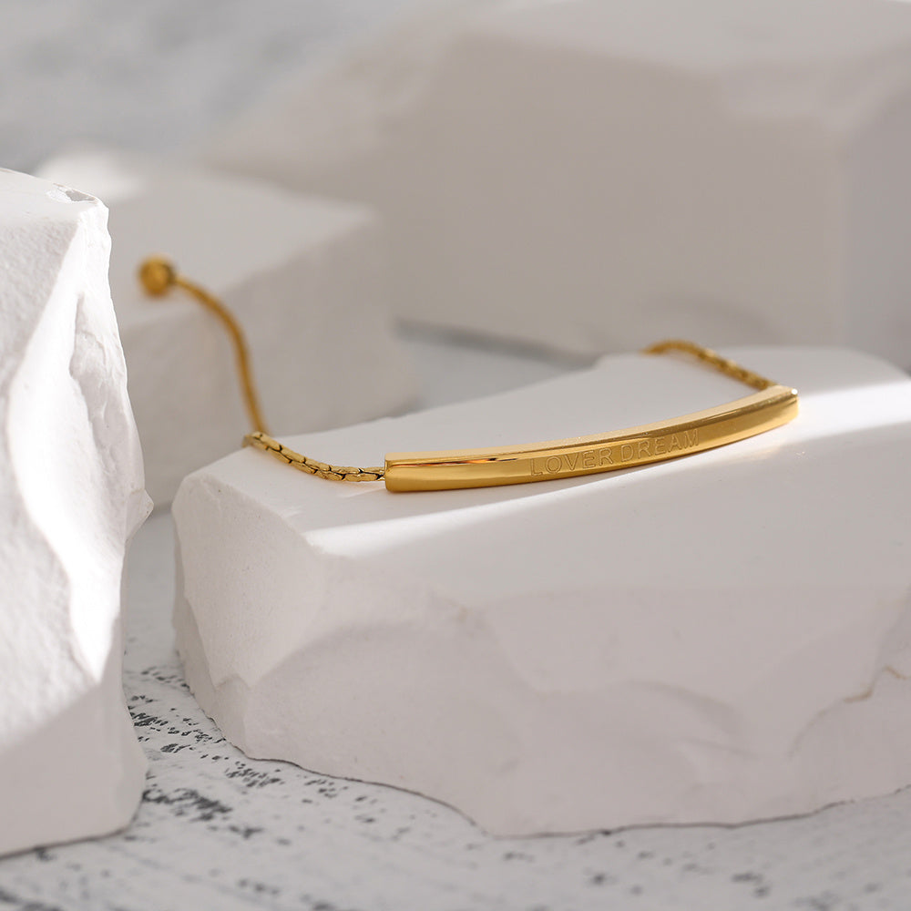 Womens Adjustable Geometric Alloy Bracelet Gold Tone With Letter Design For Everyday Wear Gift For Special Day