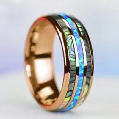 Rose Gold Titanium Steel Ring With Opal Shell Unisex Handmade Jewelry Featuring Durable Sleek Modern Design Style