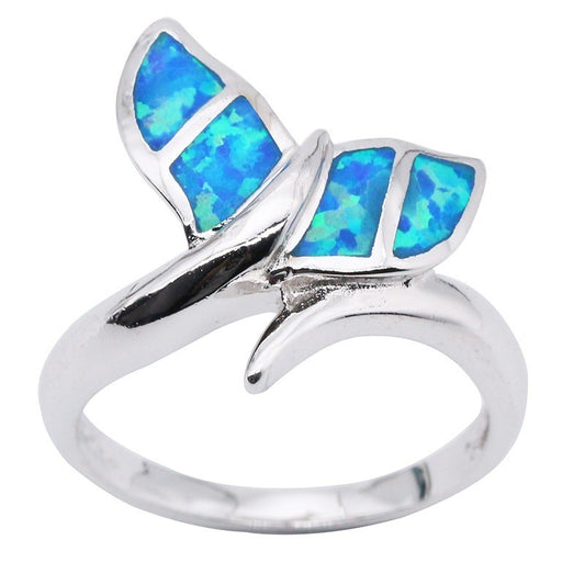 Womens Opal Mermaid Tail Ring With Diamond Inlay Alloy Gem