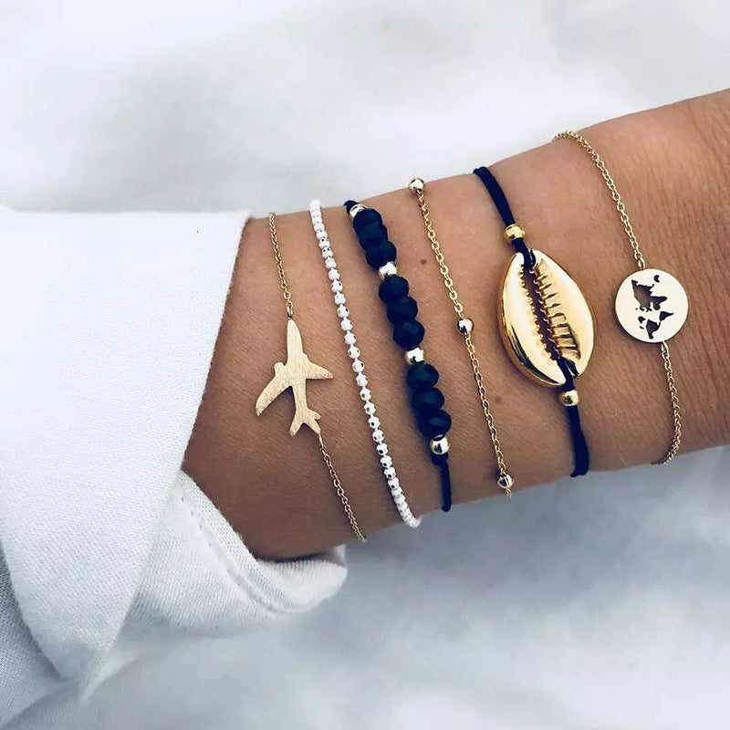 Womens Six Piece Multi Layer Bracelet Set With Shell Design Individually Packed European American Fashion Chic