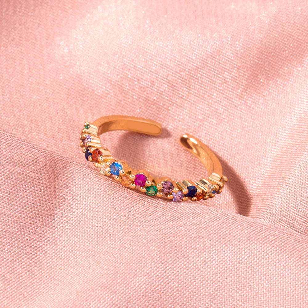 Adjustable Star Ring Celestial Jewelry Copper Electroplated Rainbow Zircon Constellation Ring for Women Europe