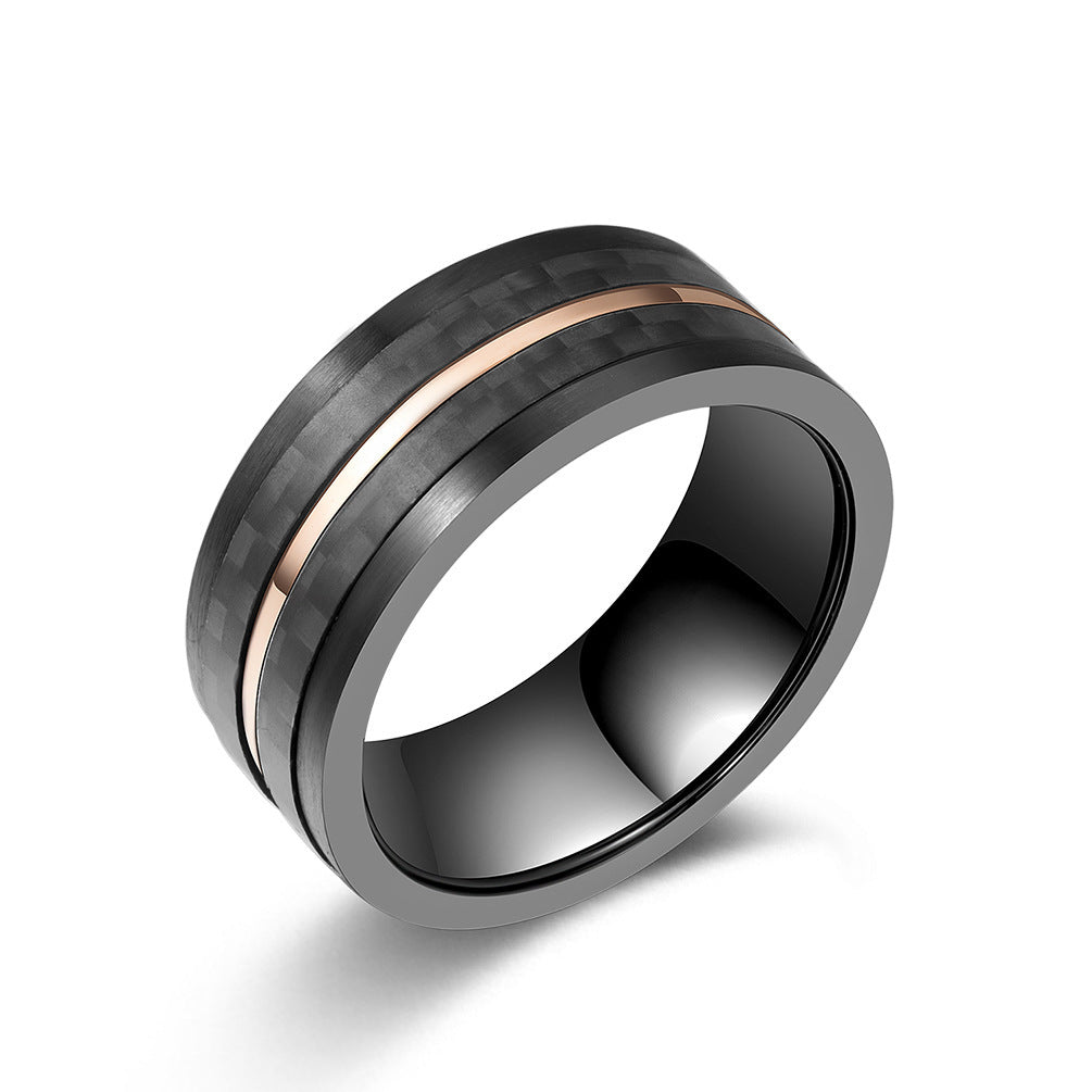 Unisex Ring Black Rose and Carbon Fiber Inlay Stainless Steel Band Travel Souvenir Ring Europe and America Ring Two-Color Black Rose Ring