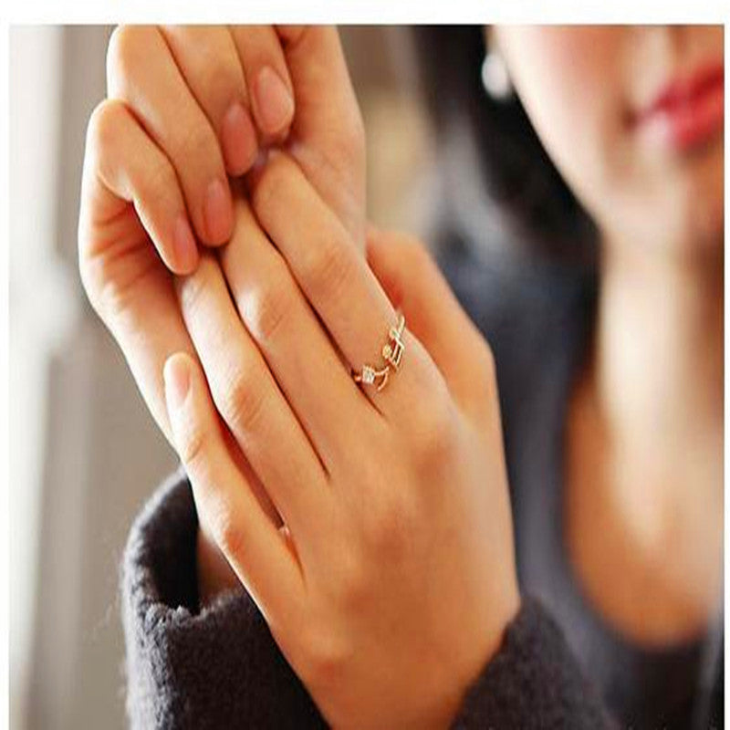 Unisex Adjustable Alloy Ring With Rhinestones Korean Letter Number Text Design Electroplating Gem Artificial Gem Inlay