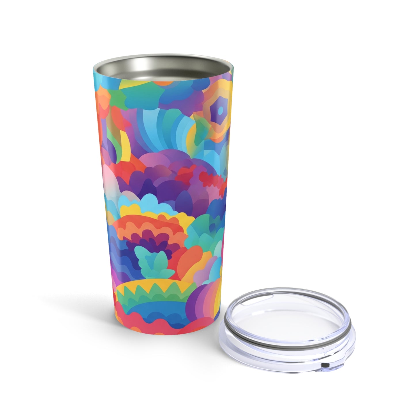 20 Oz Stainless Steel Tumbler With Double Wall Vacuum Insulation Spill Resistant Printed Design For Hot And Cold