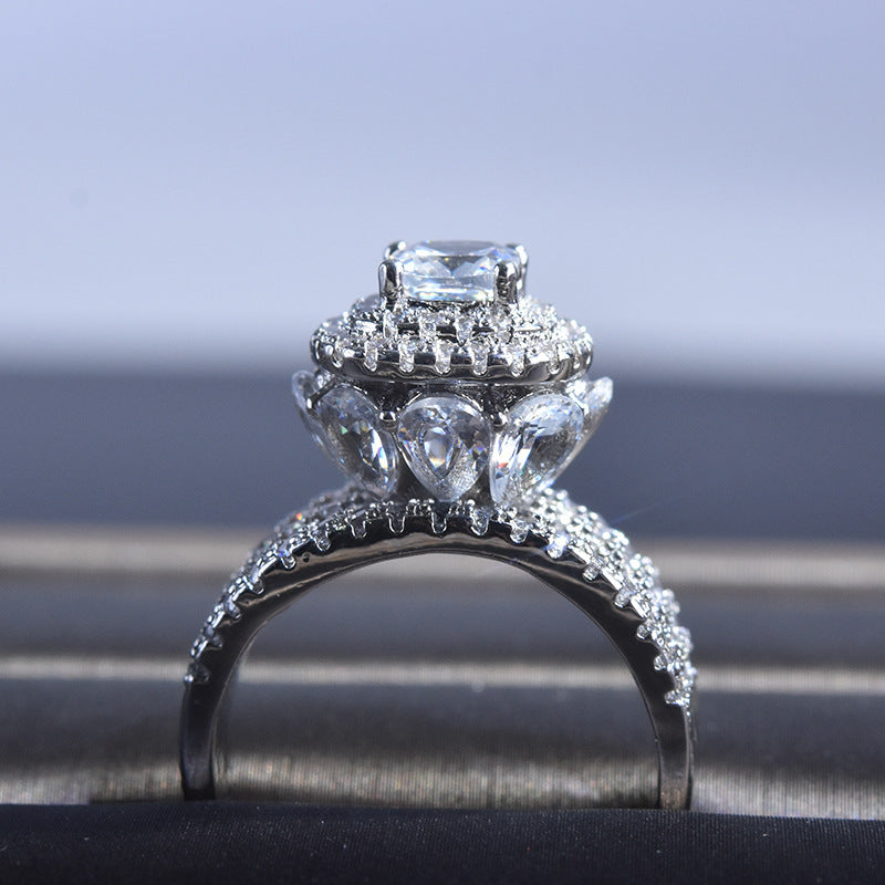 Women Three Layer Diamond Geometric Ring Copper Base Sterling Silver Inlay Jewelry European Design Gift Allure