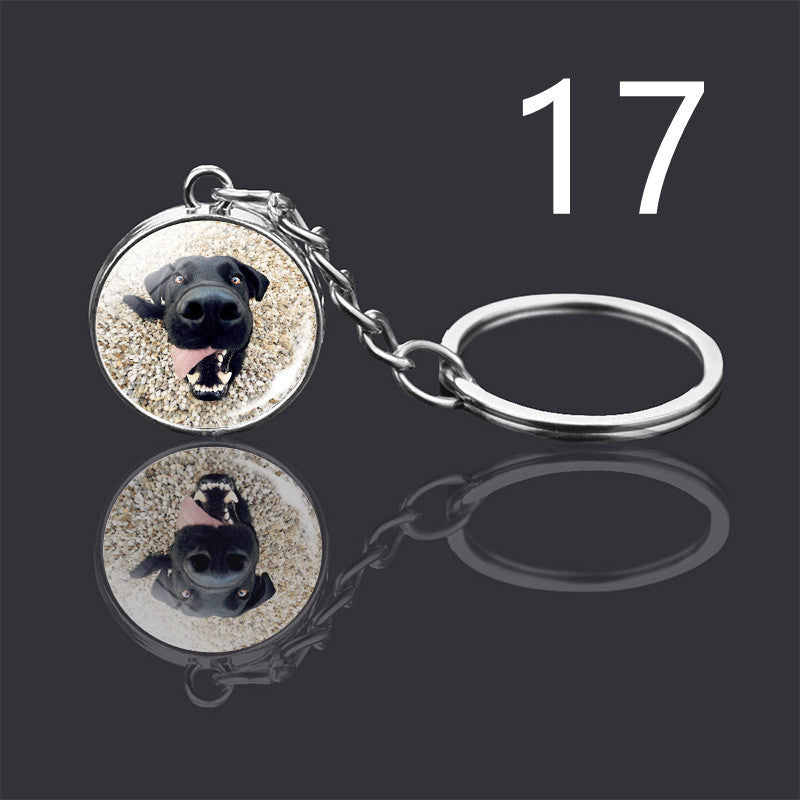 Dog Keychain Double Sided Glass Ball Pendant Exquisite Metal Design Key Chain For Pet Lovers Gift For Everyday
