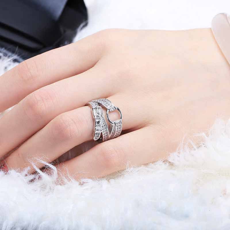 Simple Diamond Belt Buckle Index Finger Ring Zircon Copper Korean Style Geometric Electroplating Housewarming Occasions