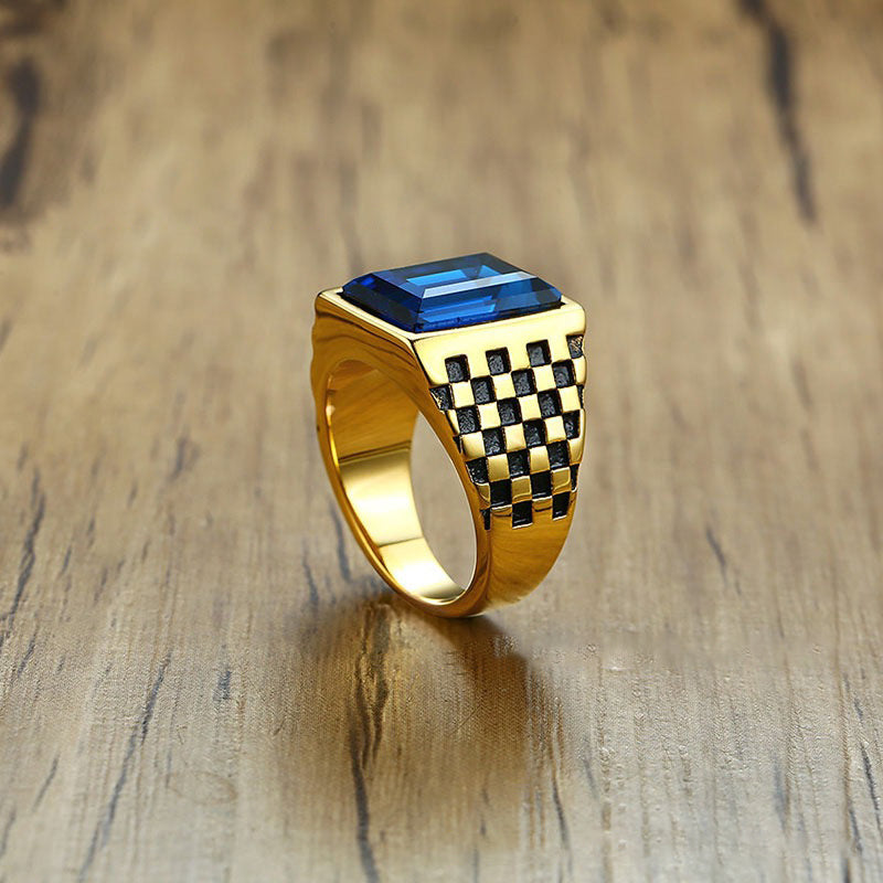 Unisex Stainless Steel Checkerboard Ring Geometric Pattern Durable Fashion Accessory For Men And Women For All