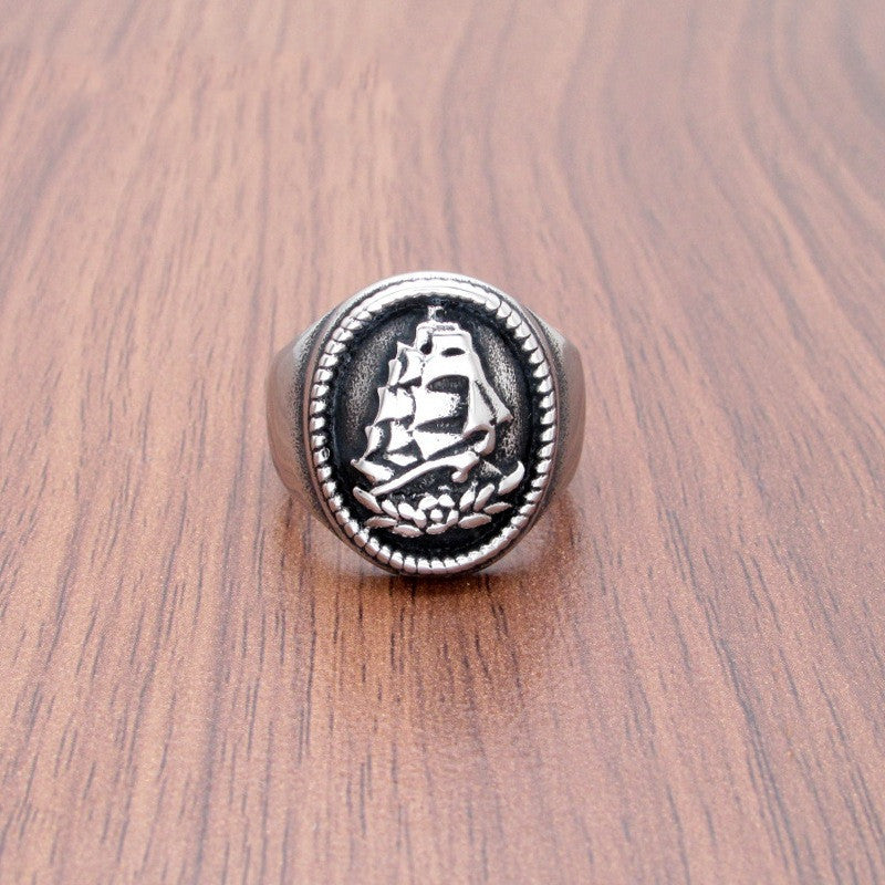 New Creative Sailboat Embossed Vintage Men's Ring