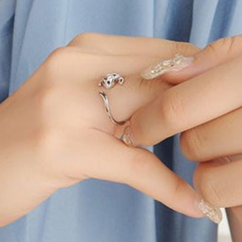 Cat Couple Rings Matching Bands Korean Geometric Tail Ring Electroplated Jewelry Gift Customizable Ring For Her