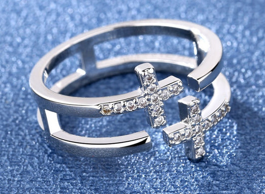 Copper Ring With Double Zircon Diamond Accent Adjustable Opening Korean Geometric Gold Plated Ring Ethereal Shine