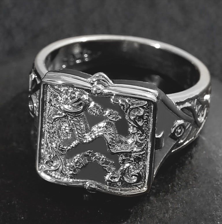 Copper Dragon Ring With Carved Pattern Skull Design