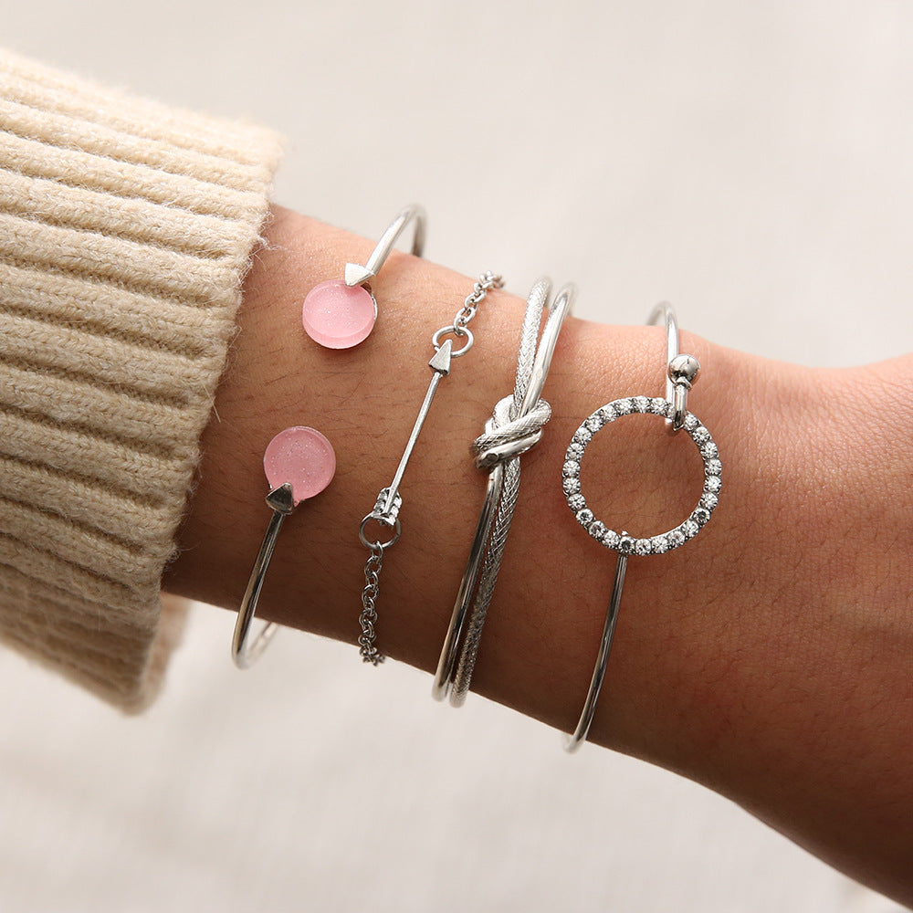 Geometric Alloy Bracelet Rhinestones Circle Arrow Design
