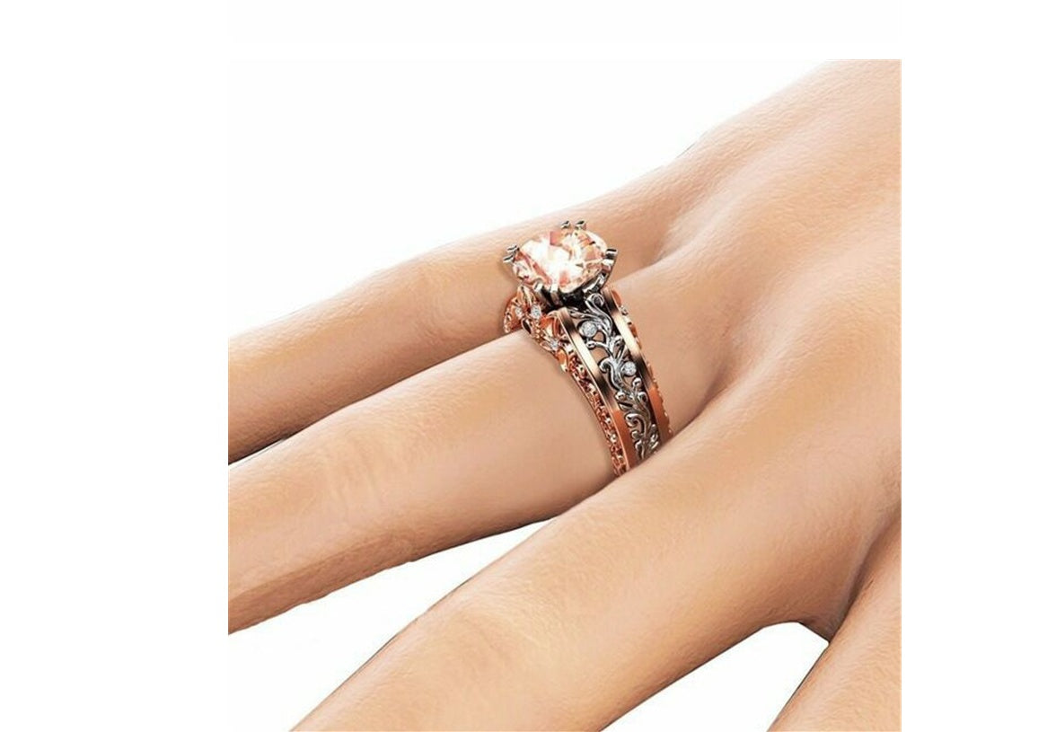 New Ring Plated 14K Rose Gold Separated Ring Champagne Gemstone Diamond Ring Fashion Women Must Have Beautiful