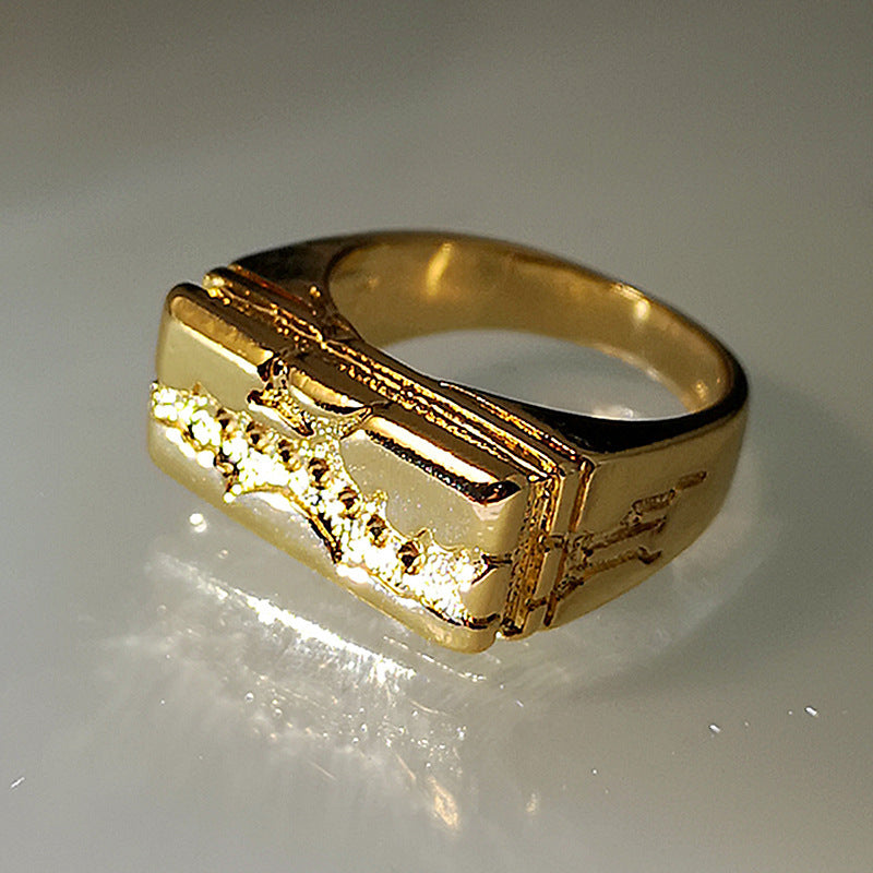 Unisex Geometric Ring Electroplated Gold Alloy Band Everyday Jewelry Crack Design For Men And Women Casual Accessory