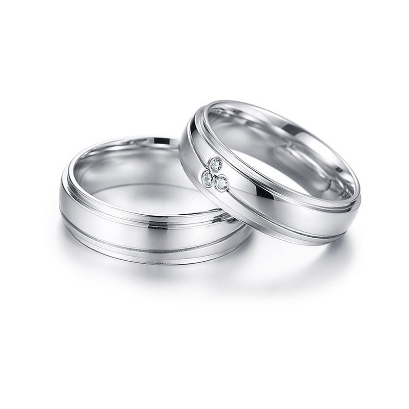 Couple Rings Titanium Steel Electroplated Geometric Style Korean Promise Bands For Lovers Anniversary Gift Set