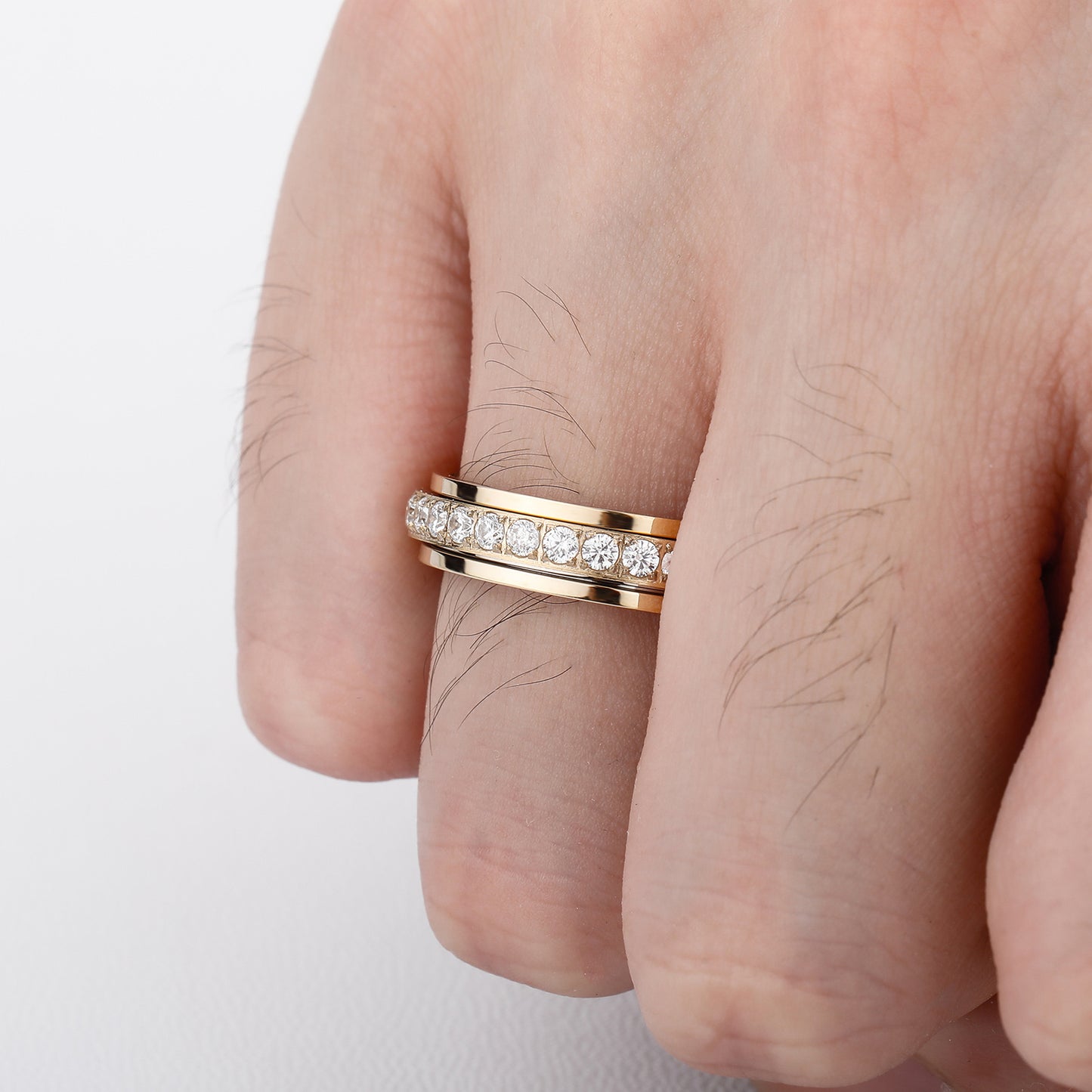 Unisex Stainless Steel Ring Diamond Inlay Geometric Design Band For Men And Women Everyday Jewelry Everyday Wear Ready