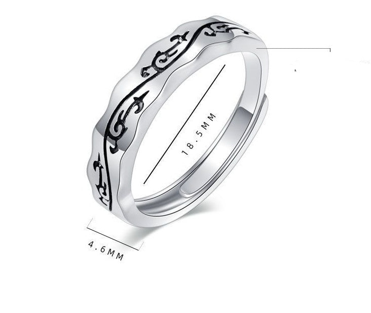 Mens 925 Sterling Silver Domineering Dragon Pattern Ring Vintage Adjustable Size Fashion Jewelry Classic Style Ring