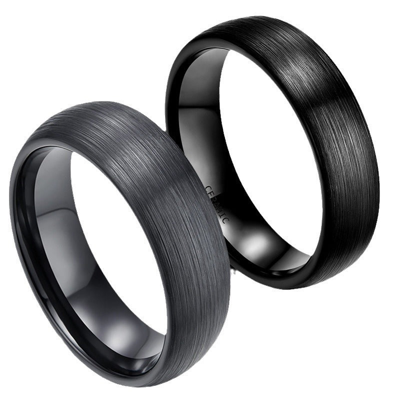 Men's Black Ceramic Ring Trendy Geometric Jewelry Band Simple Fashion Ring for Him Round Design Sizes 4 to 14