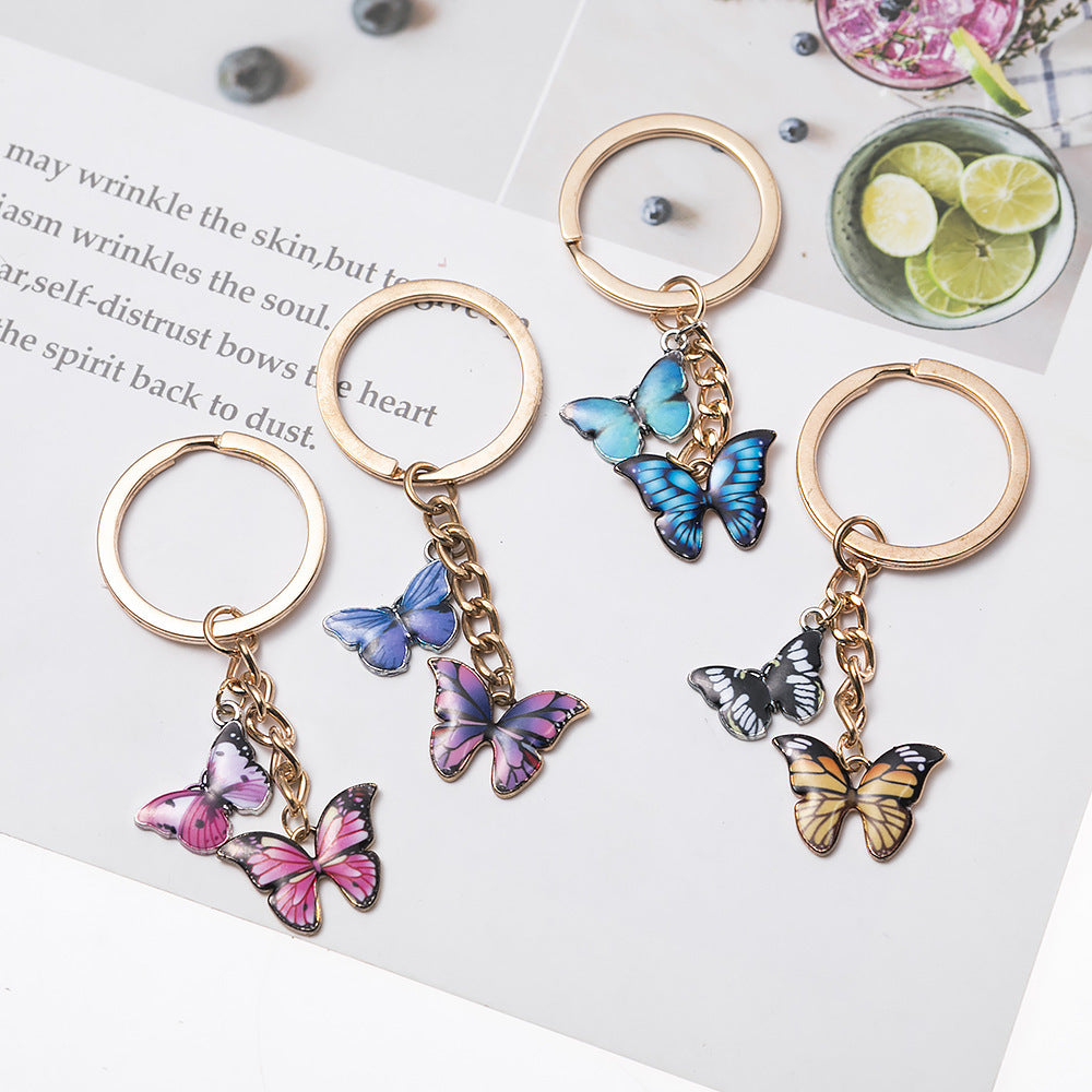 Butterfly Pendant Keychain Dripping Oil Design Alloy Key Ring Lightweight Fashion Accessory For Keys Bags And Decor