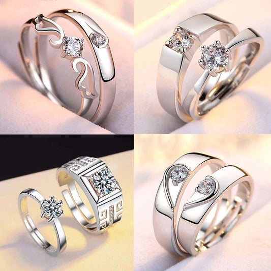 Couple Rings His And Hers Matching Rings Alloy Band With White Gold Gem Inlay Geometric Anniversary Engagement