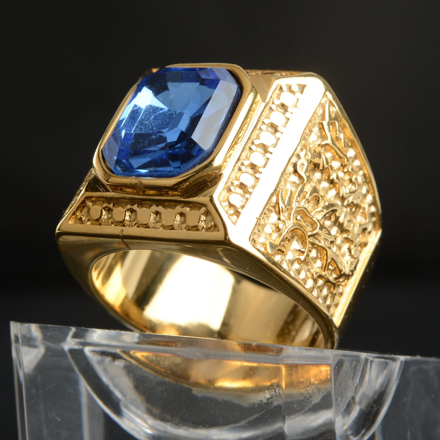 Unisex Stainless Steel Ring With Geometric Design Texture Casting Inlay Gems Statement Bands For Everyday Wear