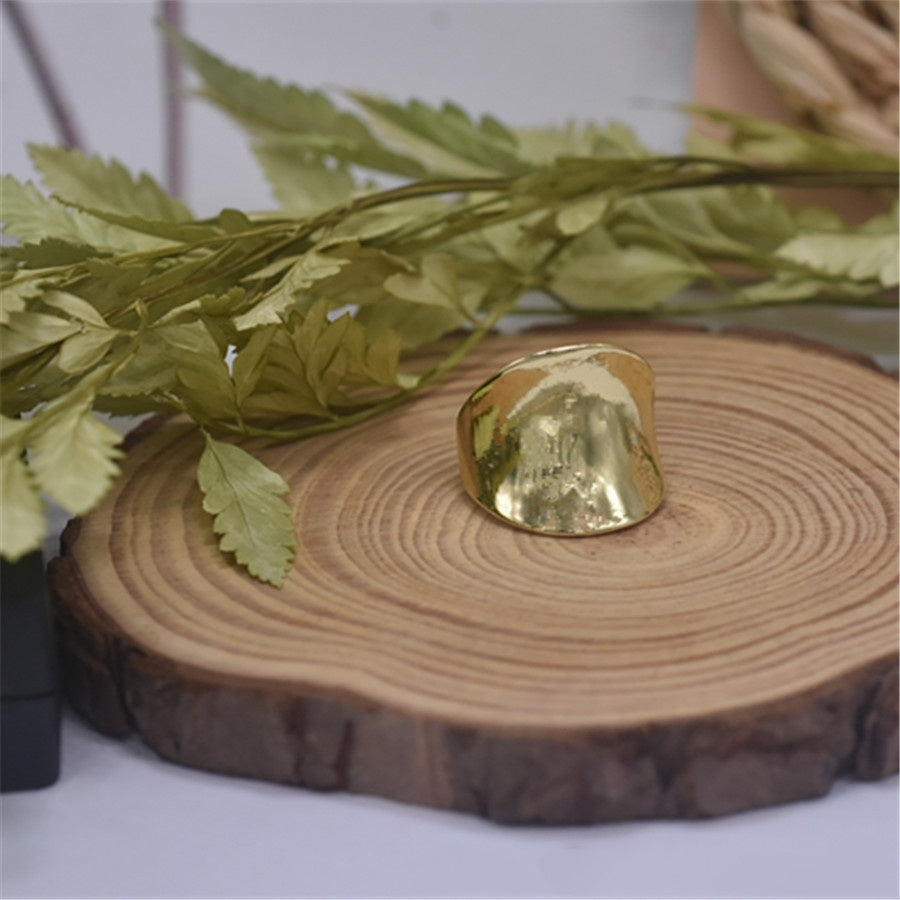 Women Adjustable Ring Copper Plated Gold Round Pleated Geometric Durable Fashion Jewelry For Daily Wear Casual