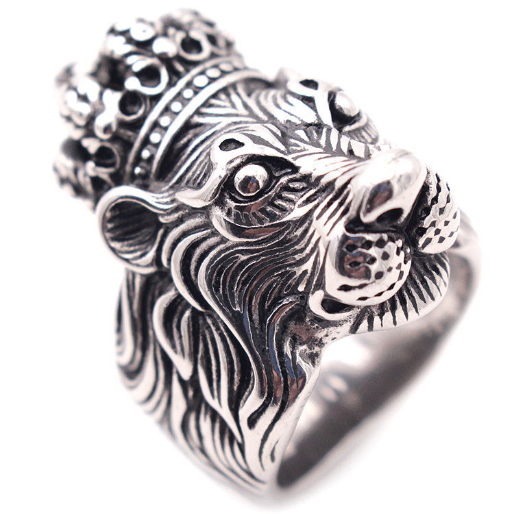 Unisex Crown Lion Ring Retro Geometric Titanium Steel Bolder Statement Jewelry Accessory Durable Everyday Wear