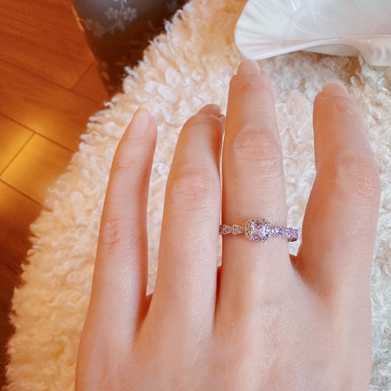 Womens Adjustable Copper Ring With Rhinestones Geometric Slim Design Refined Simple Fashion Jewelry Daily Wear