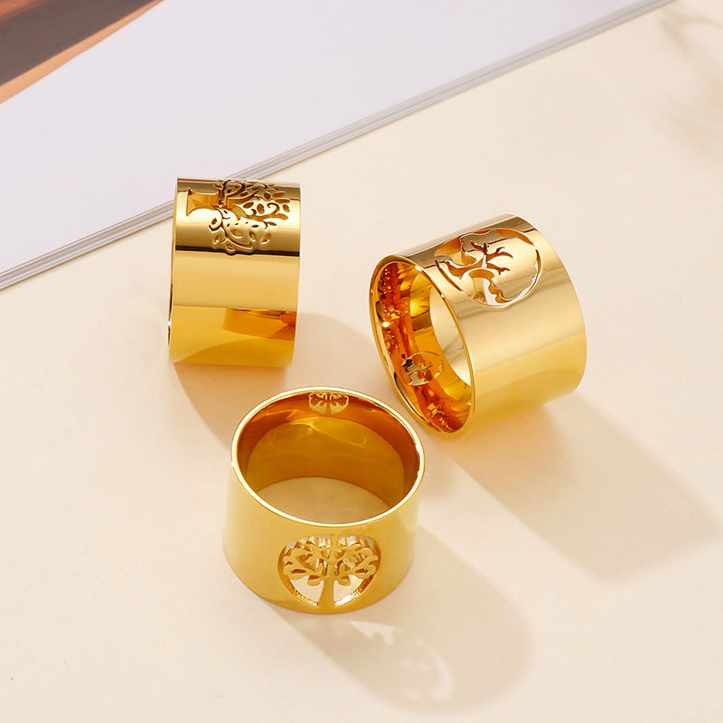 Womens Tree Of Life Ring Titanium Steel Electroplated Fashion Jewelry For Everyday Wear Gift Idea Size 6 7 8 9