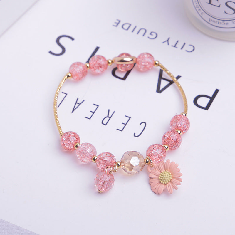 Girls Cute Bracelet With Plant Flower Plus Crystal Design Korean Beads Adjustable Childrens Bracelet 14cm 20cm
