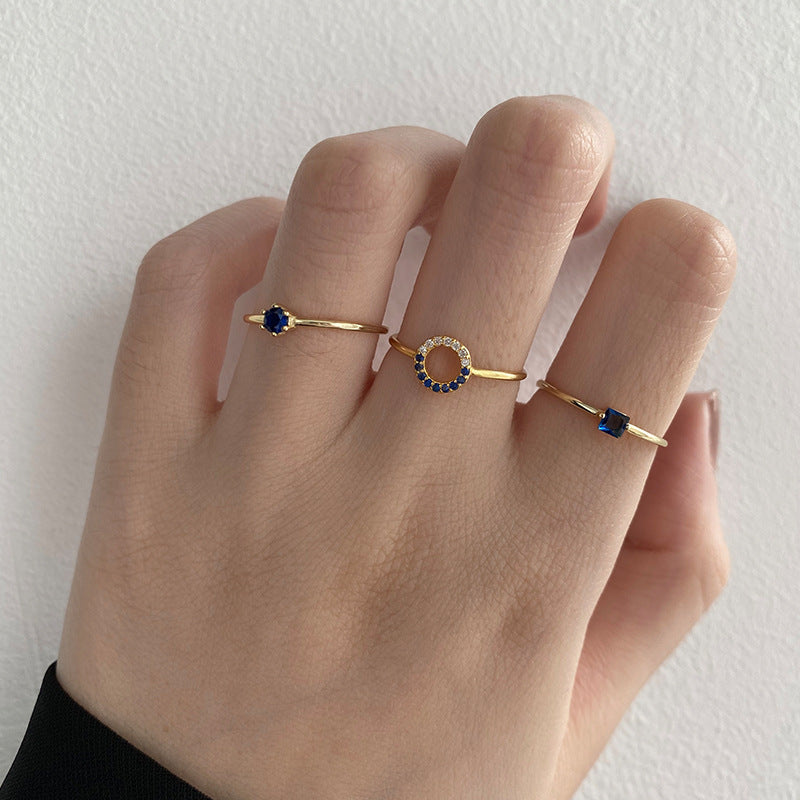 Blue Diamond Adjustable Ring Gold Plated Copper Geometric
