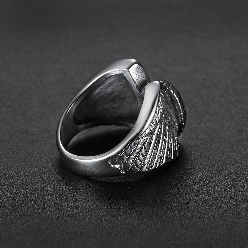 Men's Stainless Steel Ring Wheel Wing Shape Band European and American Design Zodiac Animal Modeling Jewelry Gift for Him Steel Color Options