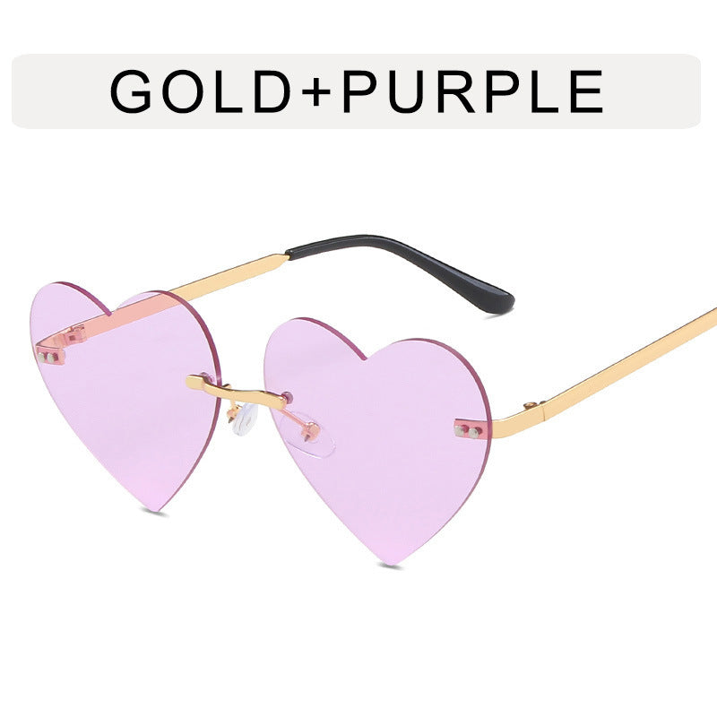 Womens Rimless Heart Sunglasses UV380 Protection Bohemian Retro Fashion Pink Lens Gold Frame Outdoor Sports For Women
