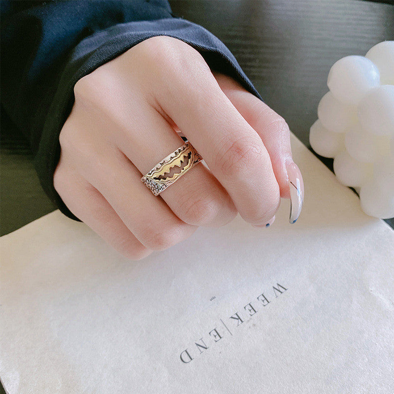 Mens Vintage Copper Ring Geometric Design Adjustable Open Size Hip Hop Ring Retro Silver Finish For Mens Retro