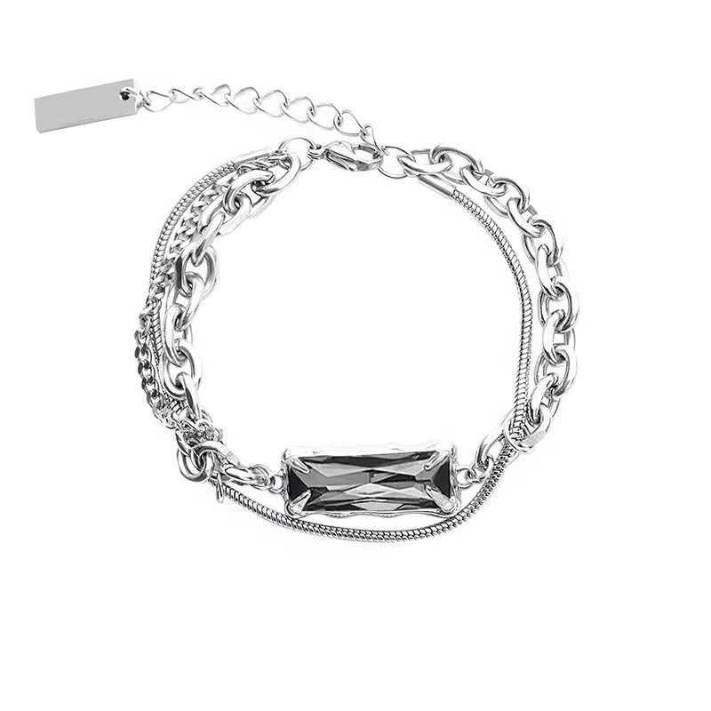 Unisex Titanium Steel Bracelet Diamond Shaped Gray Electroplated Jewelry For Men And Women Minimalist Everyday Wear Gift