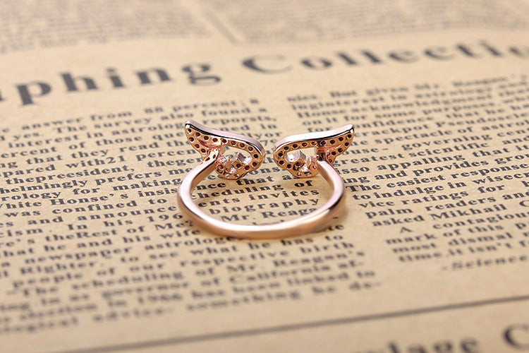Womens Adjustable Copper Ring Geometric Wings Rose Gold