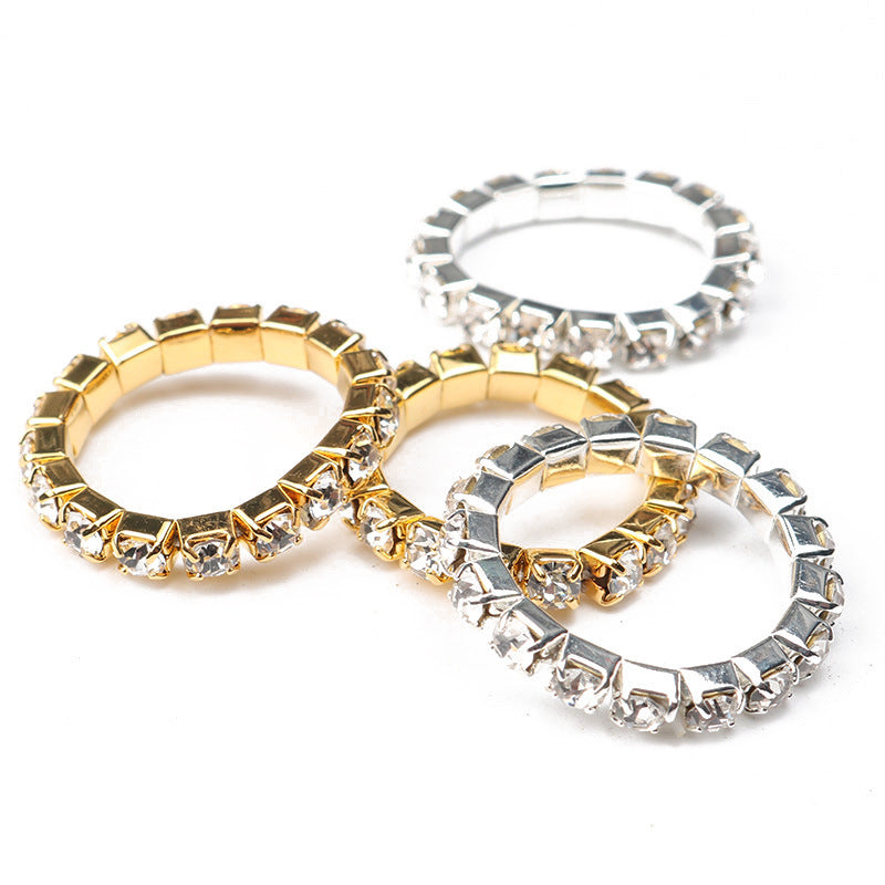 Womens Geometric Diamond Ring Gold And Silver Alloy Ring Fashion Jewelry Elastic Band Ring Wedding Gift Single