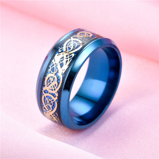 Unisex Dragon Ring Titanium Steel Electroplated Inlay Ring European American Design Band Ring Jewelry Gift for