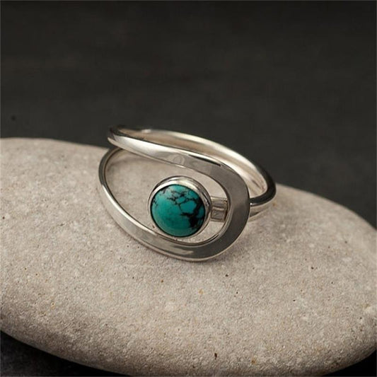 Geometric Alloy Ring Vintage Turquoise Electroplated Jewelry Geometric Design Fashion Ring Trendy Turquoise Gem