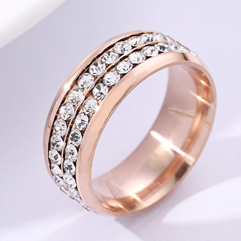 Double Row Diamond Ring Stainless Steel Fashion Travel Ring European American Letter Number Text Style Jewelry