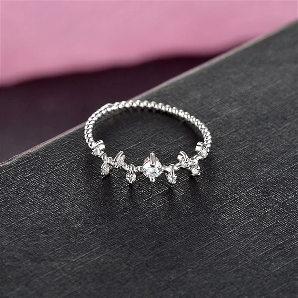 Twisted Zircon Copper Ring Hand Polished With White Gold Eco Friendly Electroplating Fancy Ring For Everyday Elegance