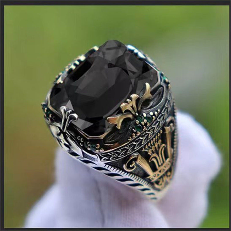 Mens Copper Ring With Emerald Gemstone Inlaid Retro Design Jewelry For Men Durable Luxury Accessory High Quality