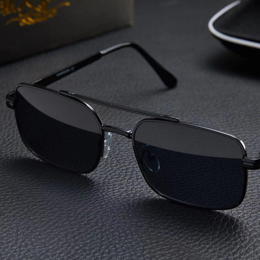 Men Aviator Sunglasses Metal Frame Resin Lens Box Design Outdoor Sports Eyewear Black Gray Silver Frame Active