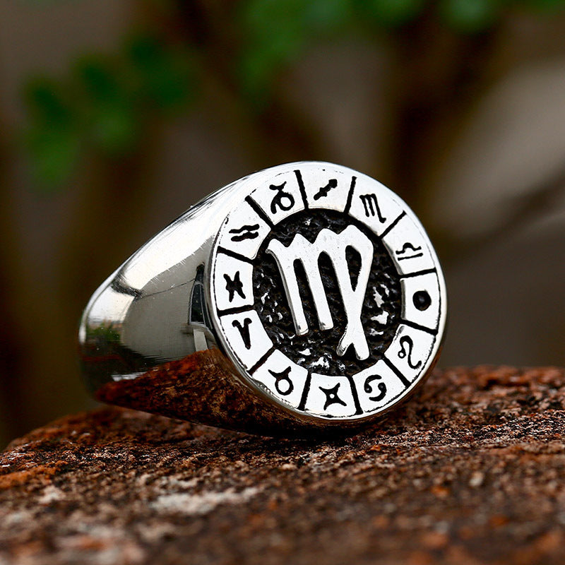Men Titanium Steel Ring 12 Constellation Zodiac Design Polished Durable Unisex Jewelry For Everyday Wear Handcrafted