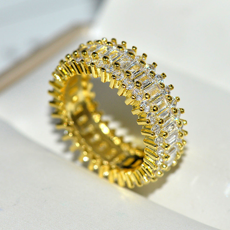 Gold Encrusted Zircon Crown Ring Copper Alloy Jewelry Elegant Wedding Anniversary Engagement Gift For Her Handcrafted