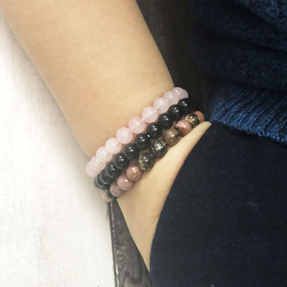 Unisex Black Agate Bracelet Rose Stone Gemstone Jewelry for Anniversary Gift and Business Ideal gift for event