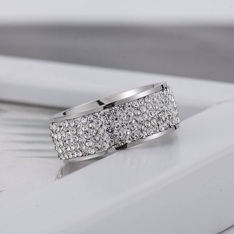 Unisex Titanium Steel Ring With Starry Diamond Accent Geometric Design Sizes 6 8 10 Durable Matte Finish For Everyday