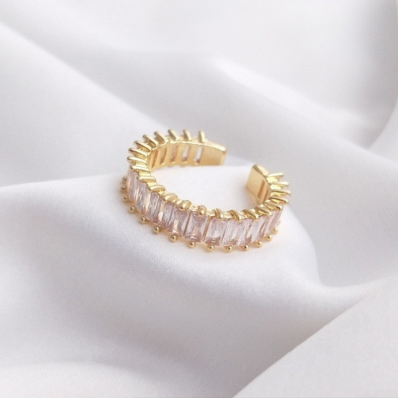 Geometric Zirconia Ring Copper Gold Tone Minimalist Fashion Jewelry For Women And Girls Elegant Gift For Women