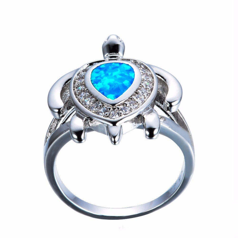 Vintage Turtle Ring Gold Plated Inlaid Artificial Gemstone White Fire Opal Jewelry For Women Gift Fashion Ring